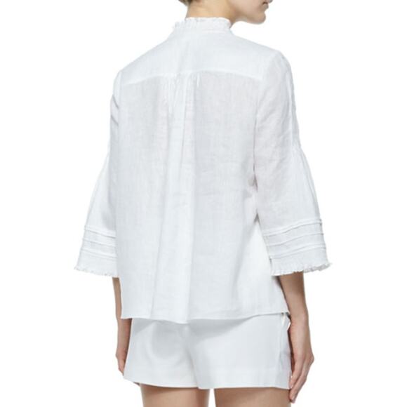 Diane Von Furstenberg Layla Button Up Linen Ruffle-Trim Top 6 - Picture 4 of 15